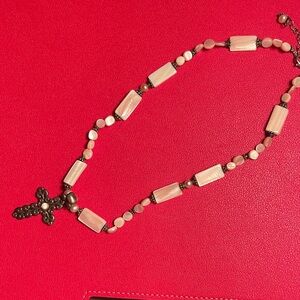 Pink Prayers. Handcrafted Pink Mother of Pearl Cross Necklace -Sterling Silver